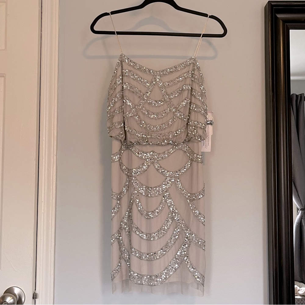 NWT Beautiful Sequin Metallic Silver Cocktail Dress!